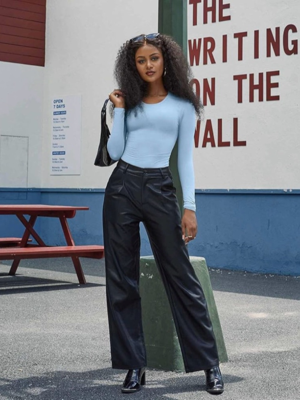 Women's Baby Blue Long-Sleeve Crew Neck Top - Spandex and Polyester